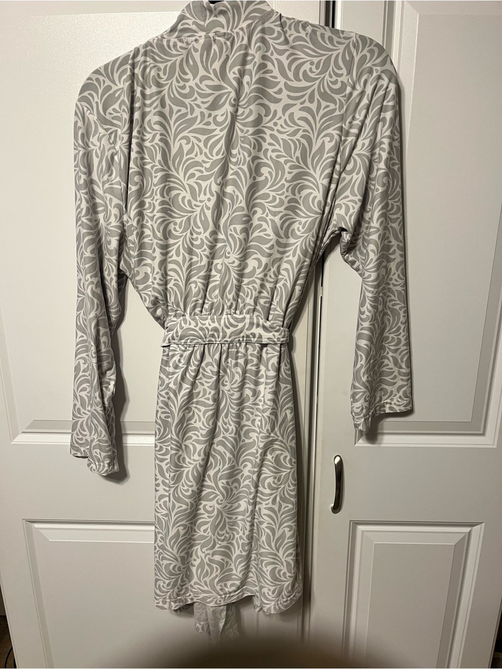 Light Gray Floral Print Women's Robe - Soft Wrap Lounge Robe-S - Picture 2 of 4